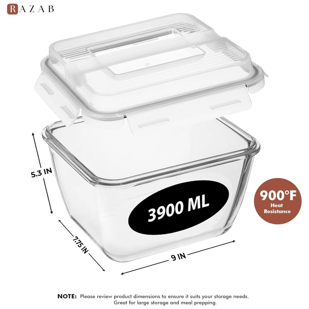 3900ml Large Glass Food Storage Container with Airtight Lid -