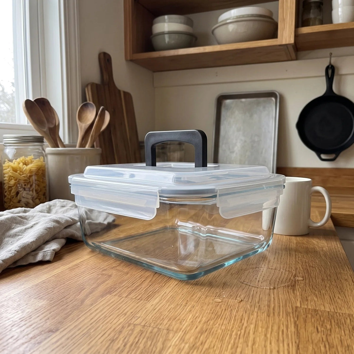 Razab 3000ml Glass Container with Handle - 3000ml_Deep_White