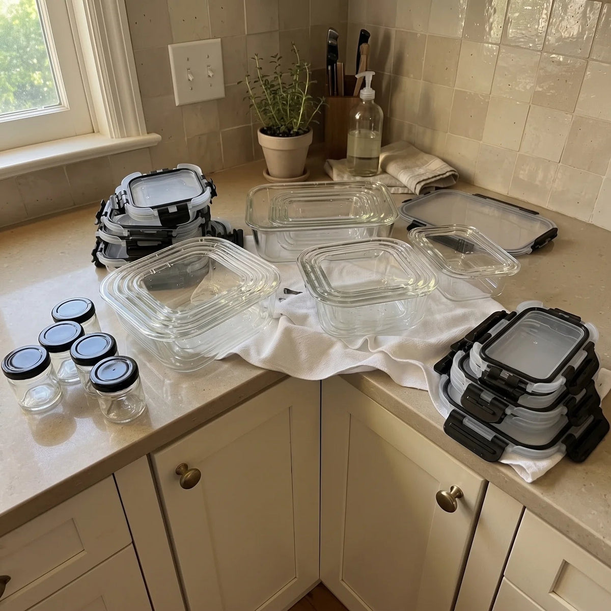 Razab 40 PC Glass Kitchen Storage Containers with Lids, Stackable Set - 40PC_Glass_Black