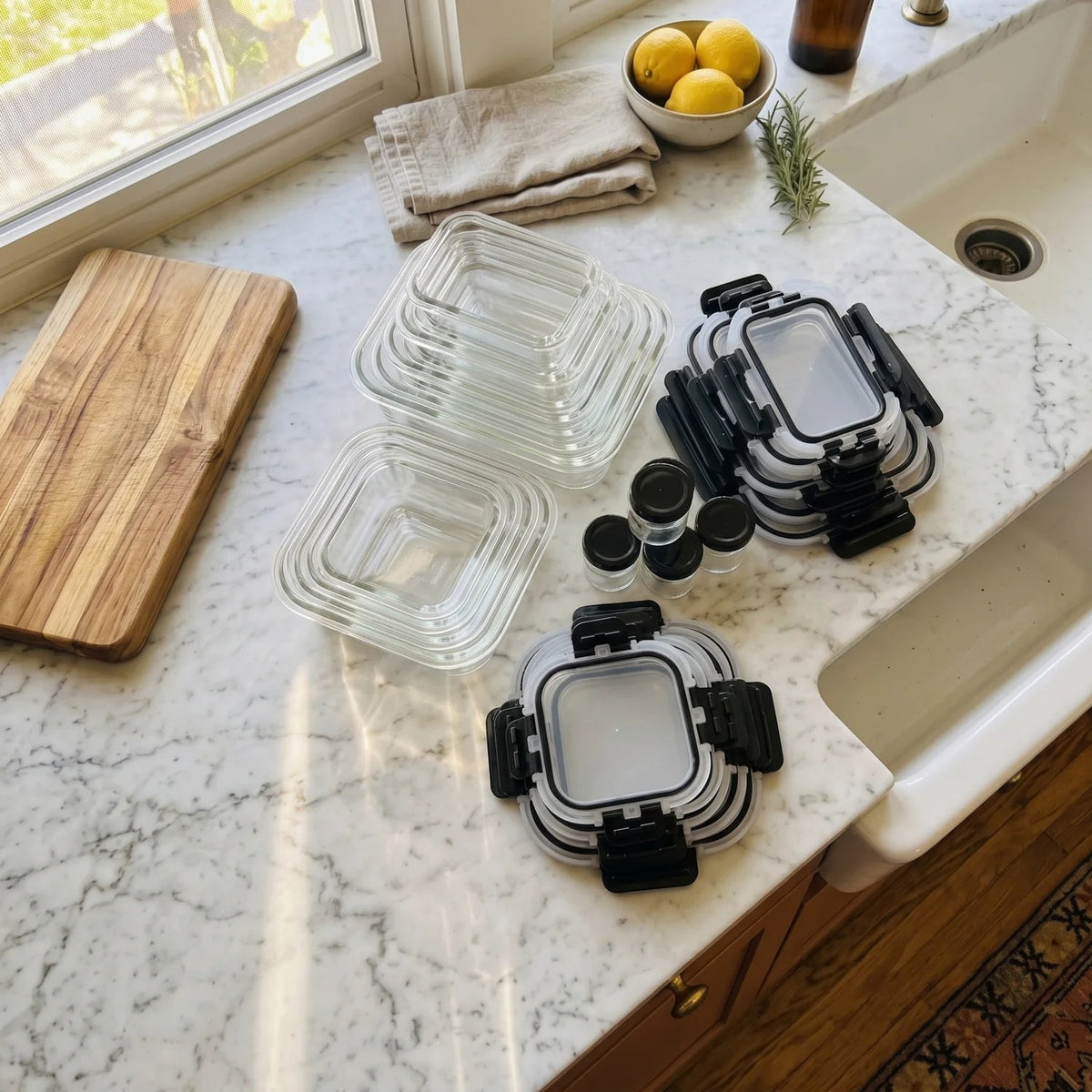 Razab 40 PC Glass Kitchen Storage Containers with Lids, Stackable Set - 40PC_Glass_Black