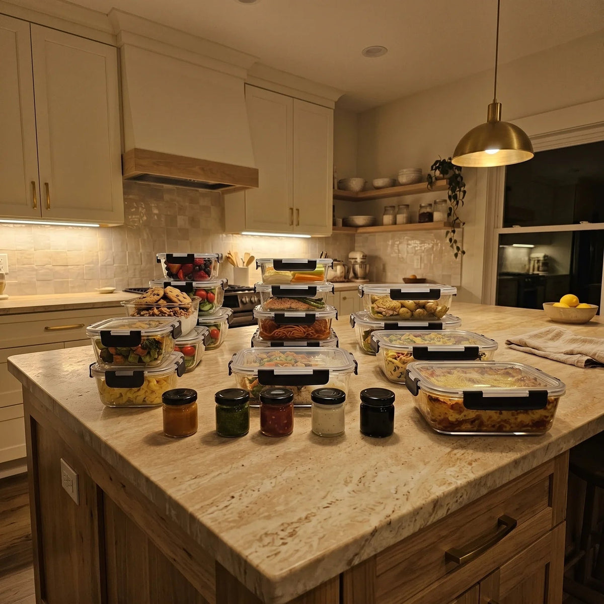 Razab 40 PC Glass Kitchen Storage Containers with Lids, Stackable Set - 40PC_Glass_Black