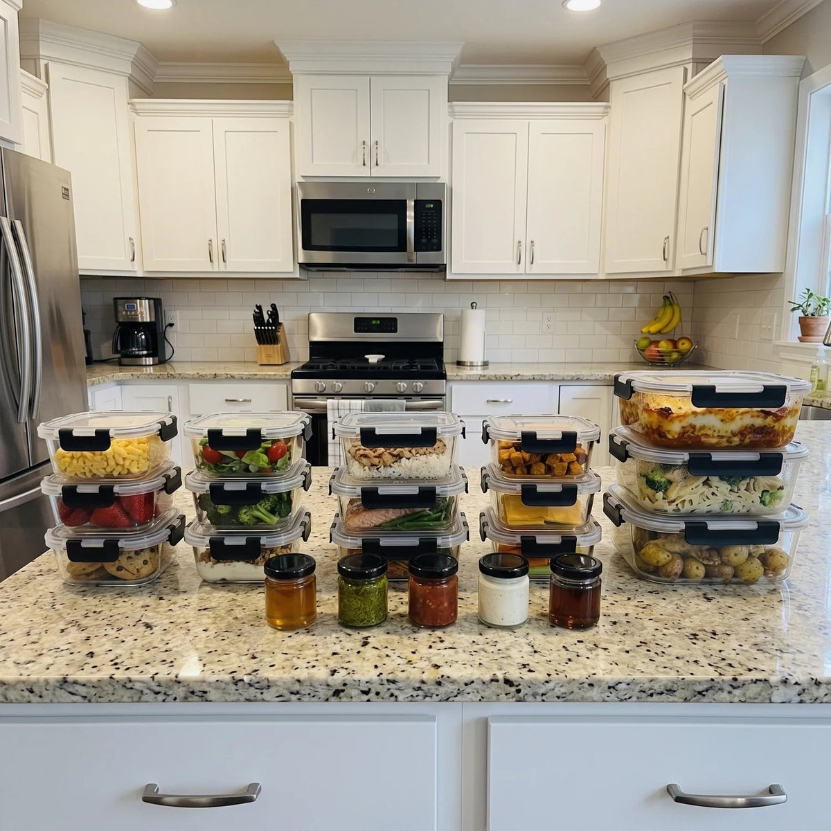 Razab 40 PC Glass Kitchen Storage Containers with Lids, Stackable Set - 40PC_Glass_Black