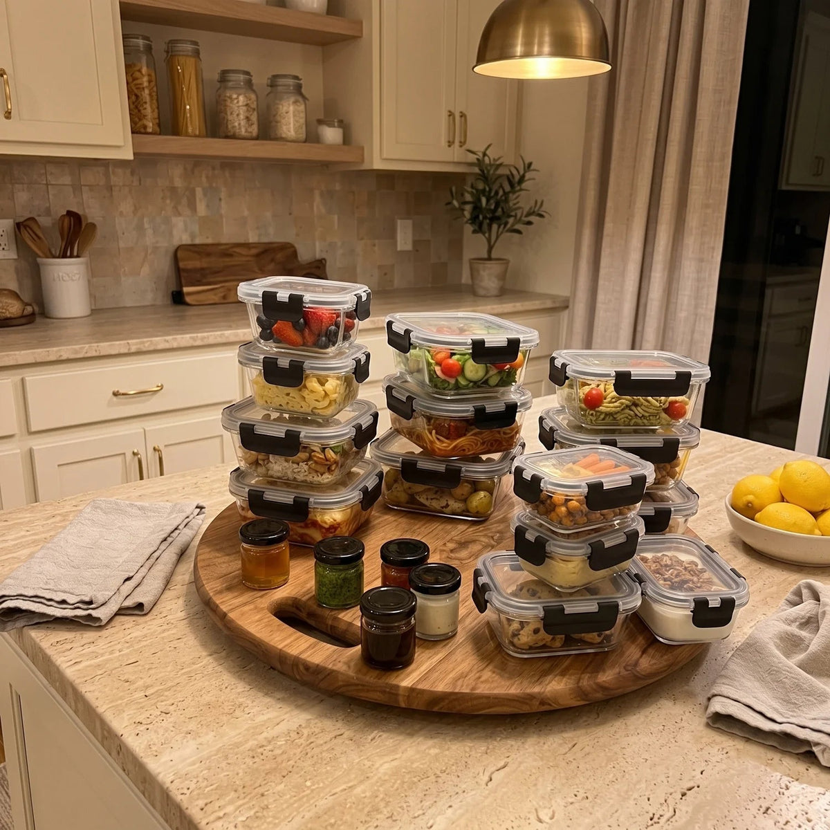 Razab 40 PC Glass Kitchen Storage Containers with Lids, Stackable Set - 40PC_Glass_Black
