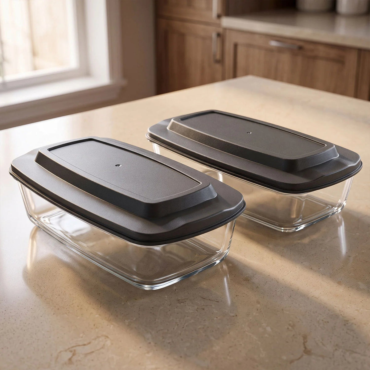 Set Of 2 Glass Loaf Pan Containers - 2setGreyLoafPan_NewLid