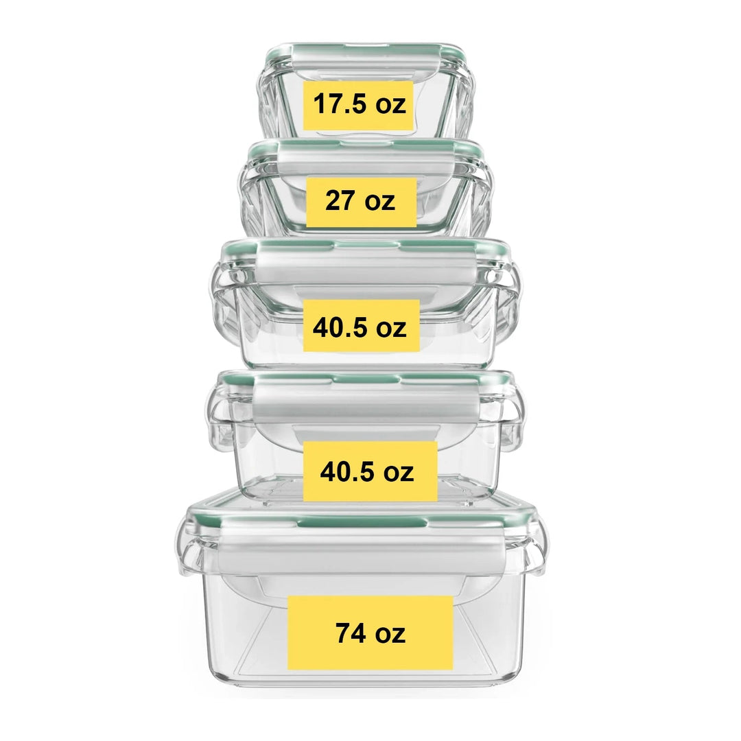 10 pc Glass Container Set (5 Containers and 5 Lids) - 10_GlassFood_Set