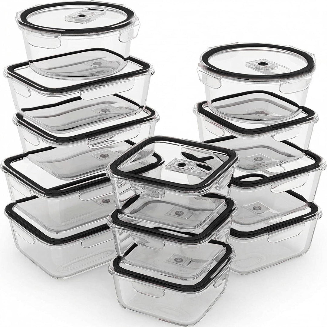 24 PC Glass Set - 5 Different Sizes - 24_GFood_Set_New_Black