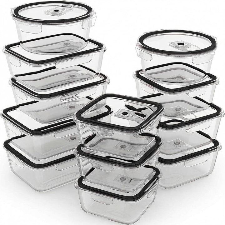 24 PC Glass Set - 5 Different Sizes - 24_GFood_Set_New_Black