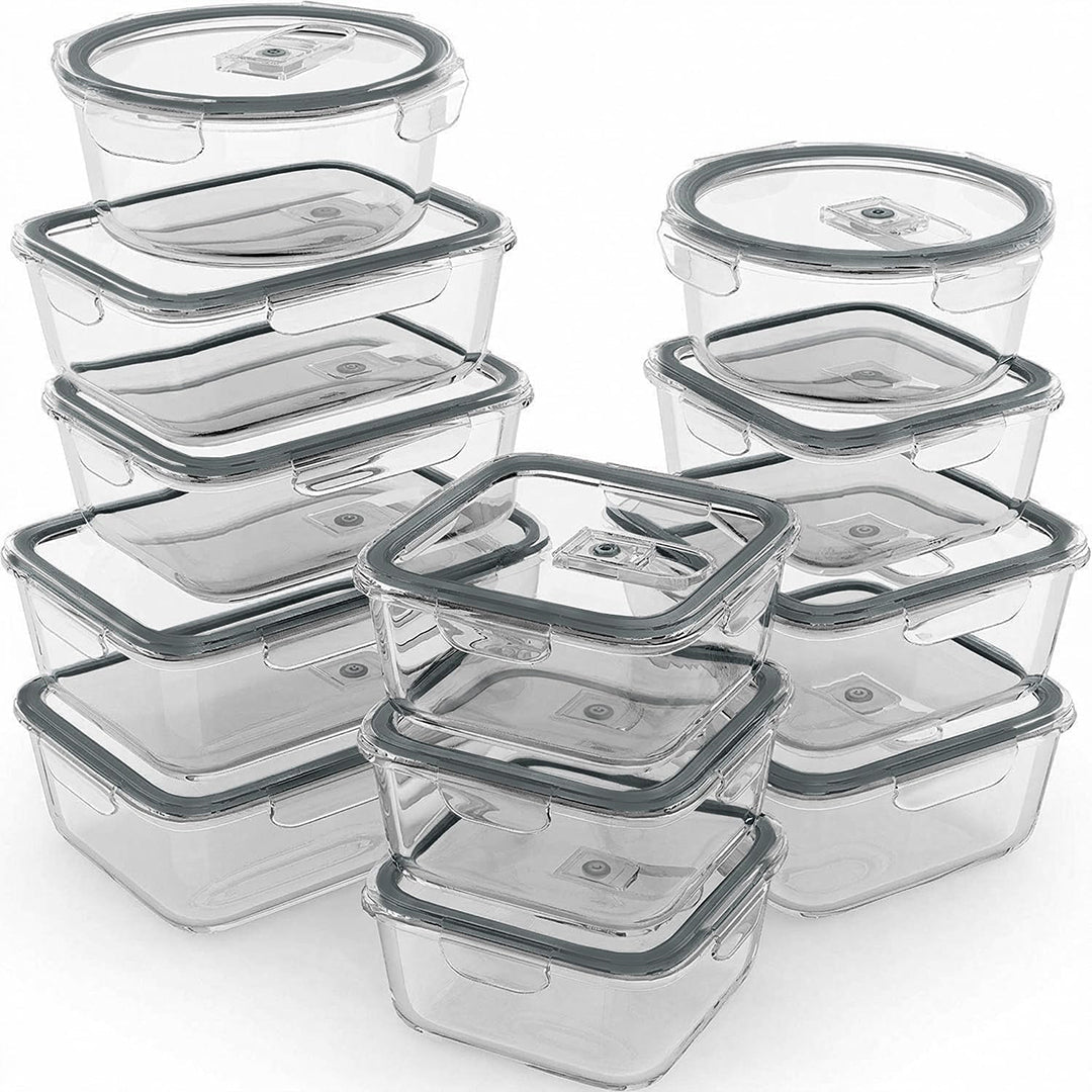 24 PC Glass Set - 5 Different Sizes - 24_GFood_Set_New_Gray
