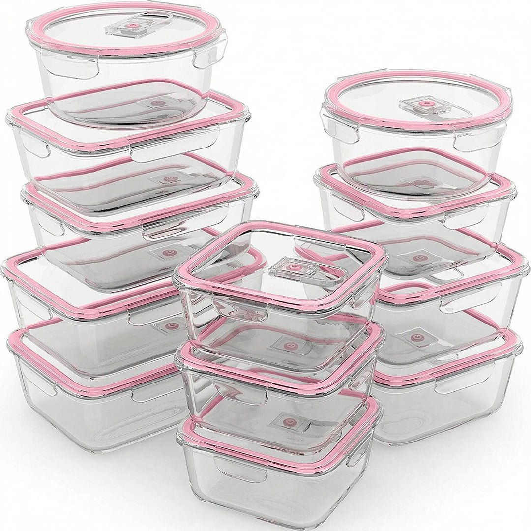 24 PC Glass Set - 5 Different Sizes - 24_GFood_Set_New_Pink