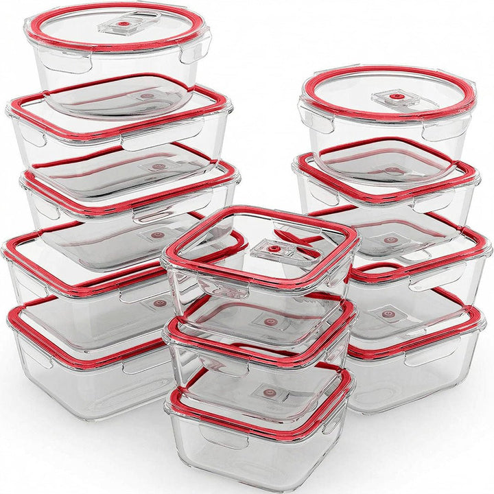 24 PC Glass Set - 5 Different Sizes - 24_GFood_Set_New_Red