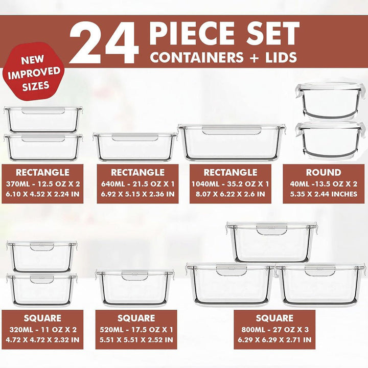 24 PC Glass Set - 5 Different Sizes - 24_GFood_Set_New_White