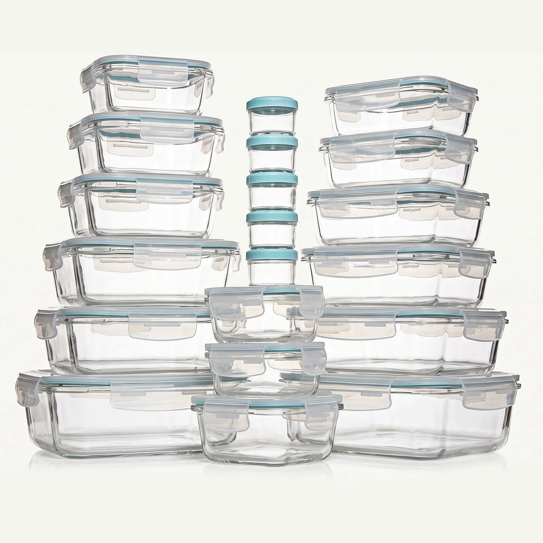 35 PC Glass Set - Large Set with many Unique Sizes - 35_GFood_Set_BabyBlue