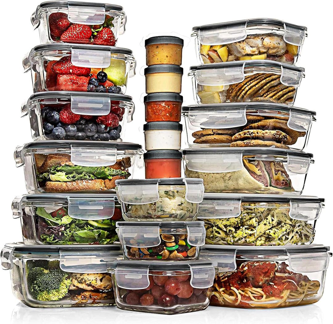 35 PC Glass Set - Large Set with many Unique Sizes - 35_GFood_Set_Black