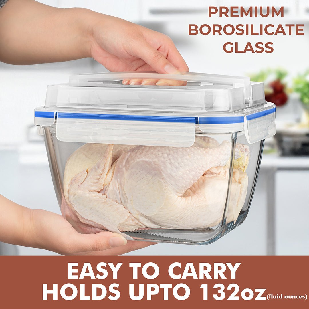 3900ml Large Glass Food Storage Container with Airtight Lid - 3900ML_Glass_Blue