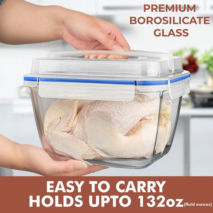 3900ml Large Glass Food Storage Container with Airtight Lid - 3900ML_Glass_Blue