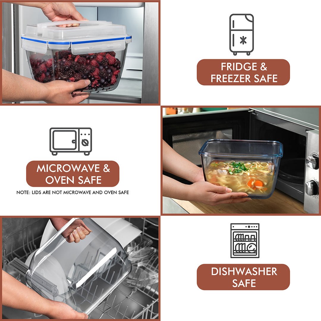 3900ml Large Glass Food Storage Container with Airtight Lid - 3900ML_Glass_Blue