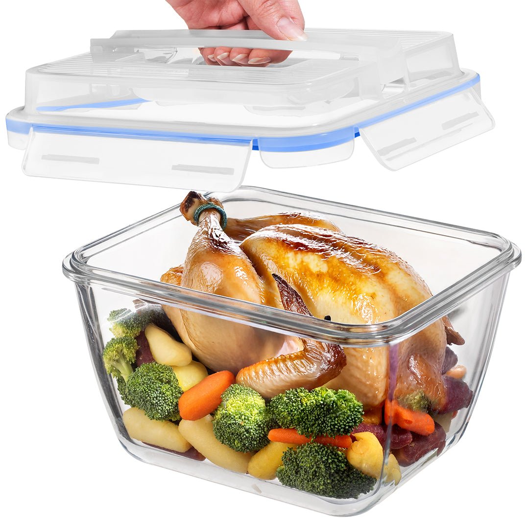 3900ml Large Glass Food Storage Container with Airtight Lid - 3900ML_Glass_Blue