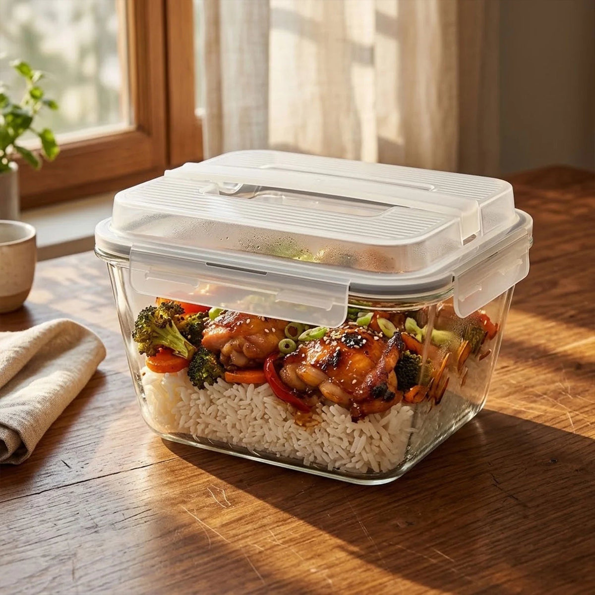 3900ml Large Glass Food Storage Container with Airtight Lid - 3900ML_Glass_GrayHandle