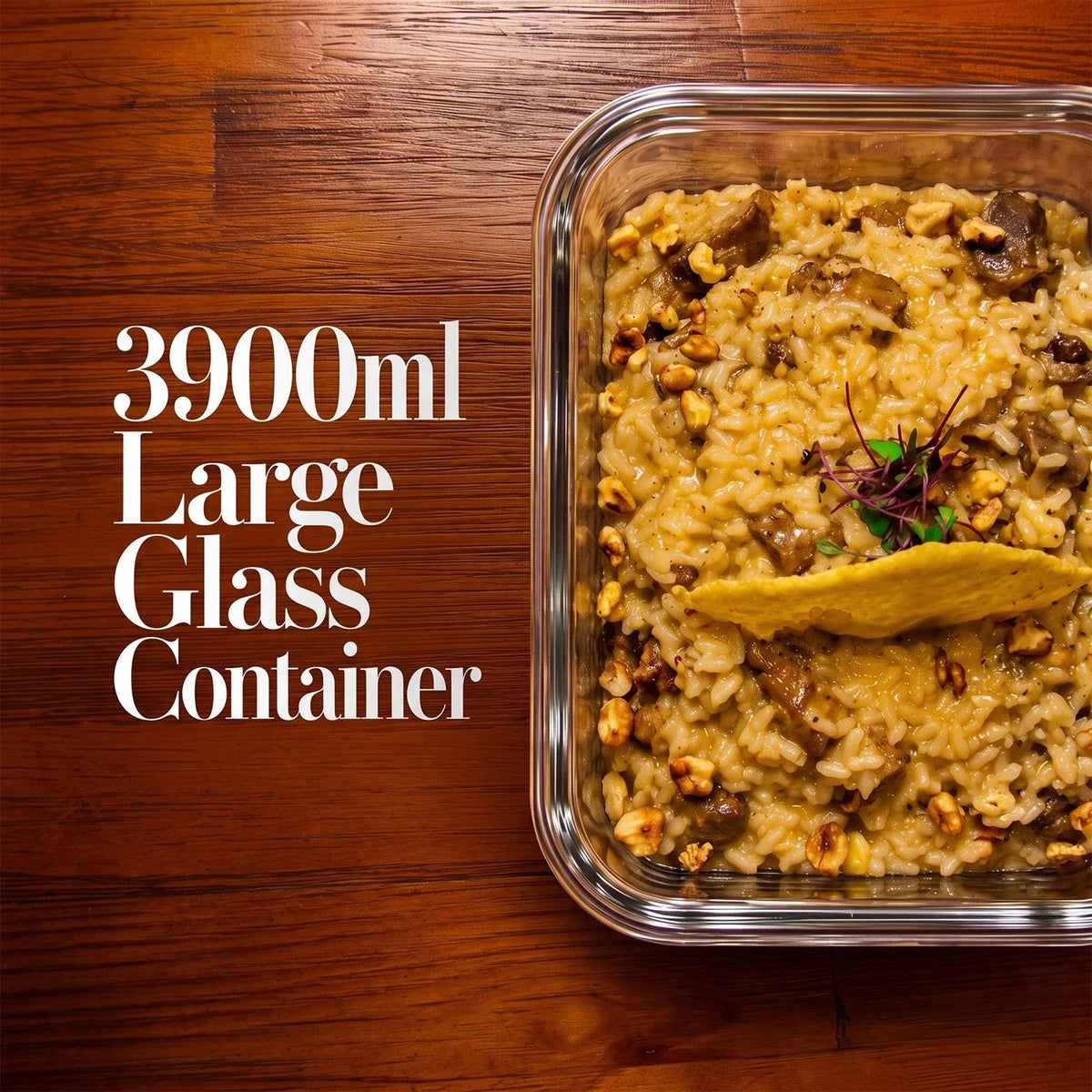 3900ml Large Glass Food Storage Container with Airtight Lid - 3900ML_Glass_GrayHandle