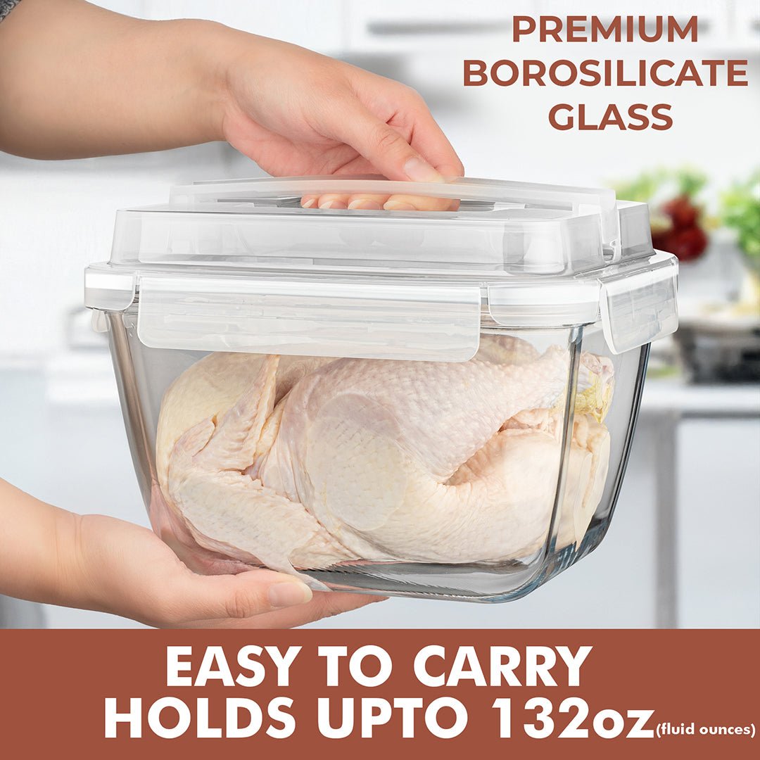 3900ml Large Glass Food Storage Container with Airtight Lid - 3900ML_Glass_White