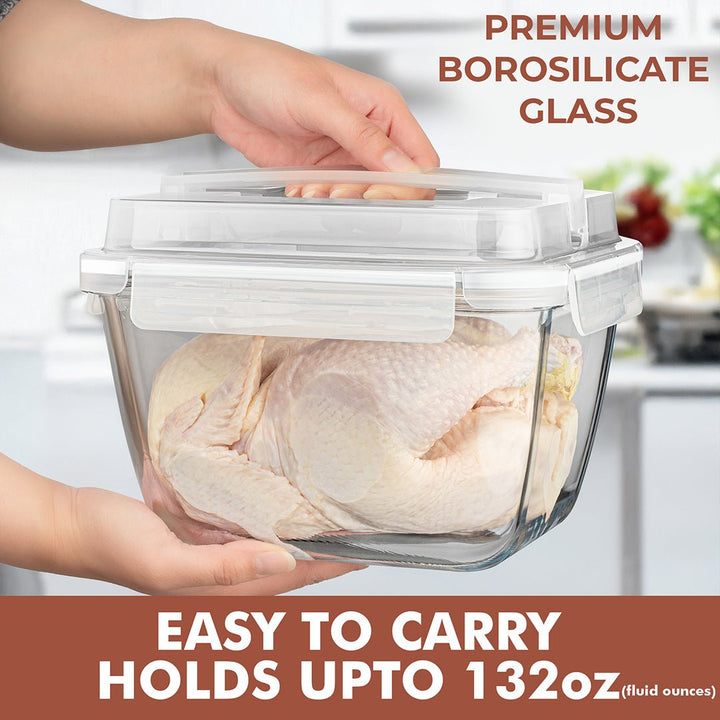 3900ml Large Glass Food Storage Container with Airtight Lid - 3900ML_Glass_White