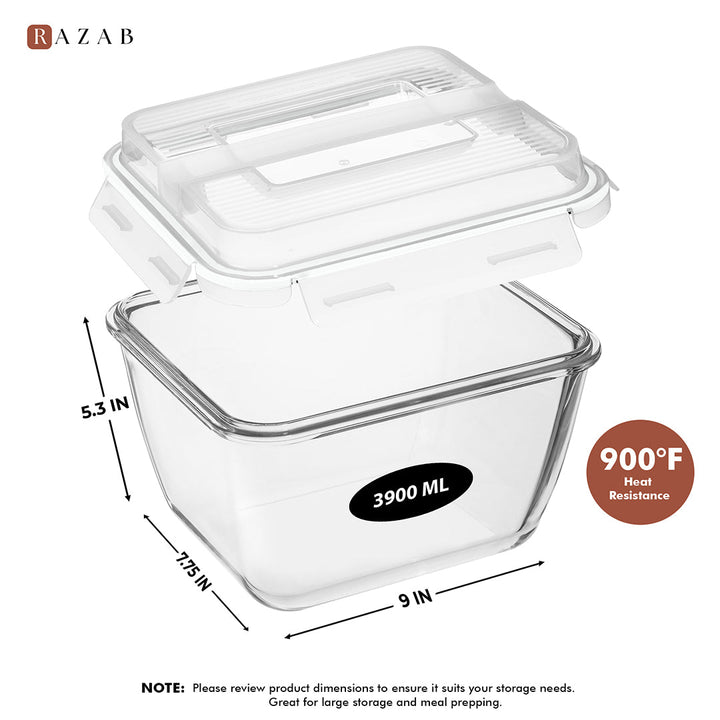 3900ml Large Glass Food Storage Container with Airtight Lid - 3900ML_Glass_White
