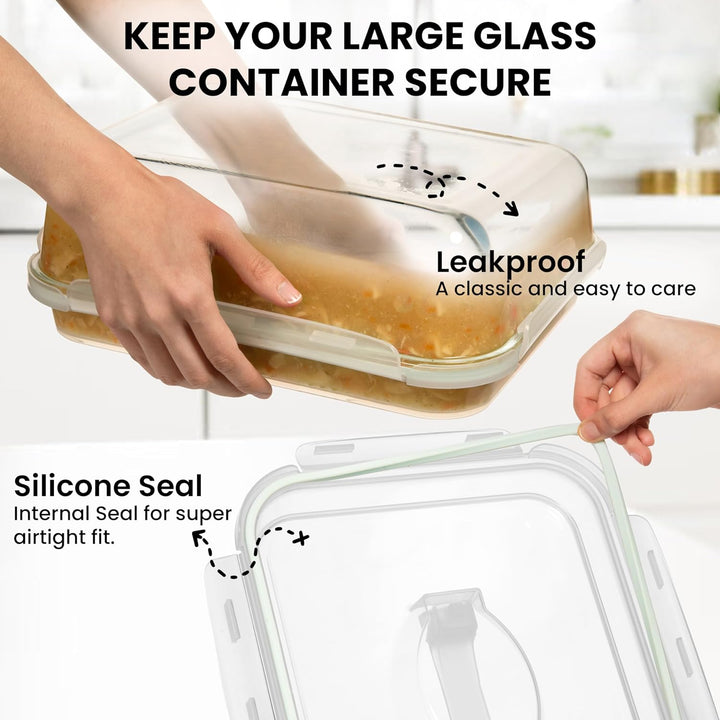 4800 ML LARGE Glass Food Storage Container with Airtight Locking Lid - 4800_glass