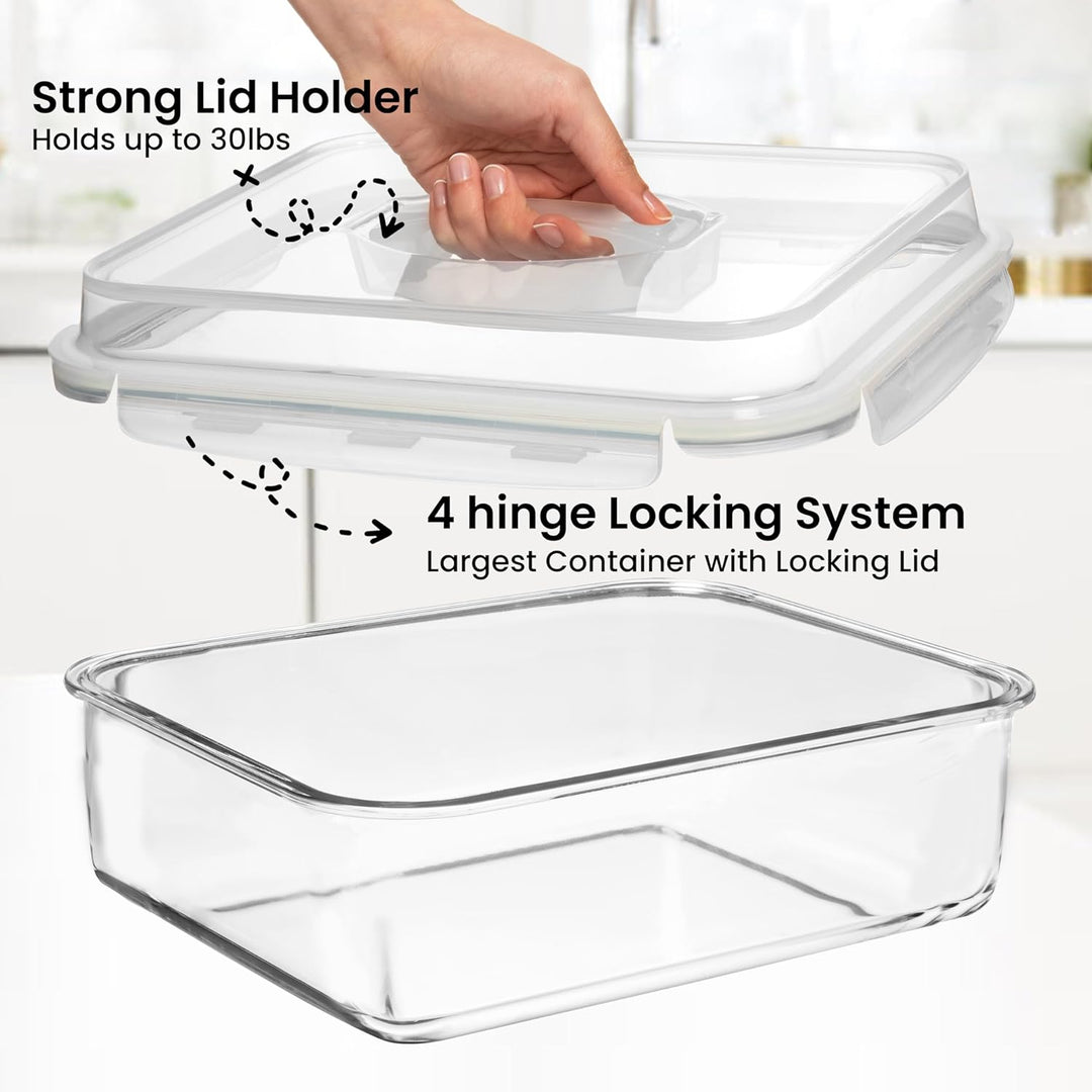 4800 ML LARGE Glass Food Storage Container with Airtight Locking Lid - 4800_glass