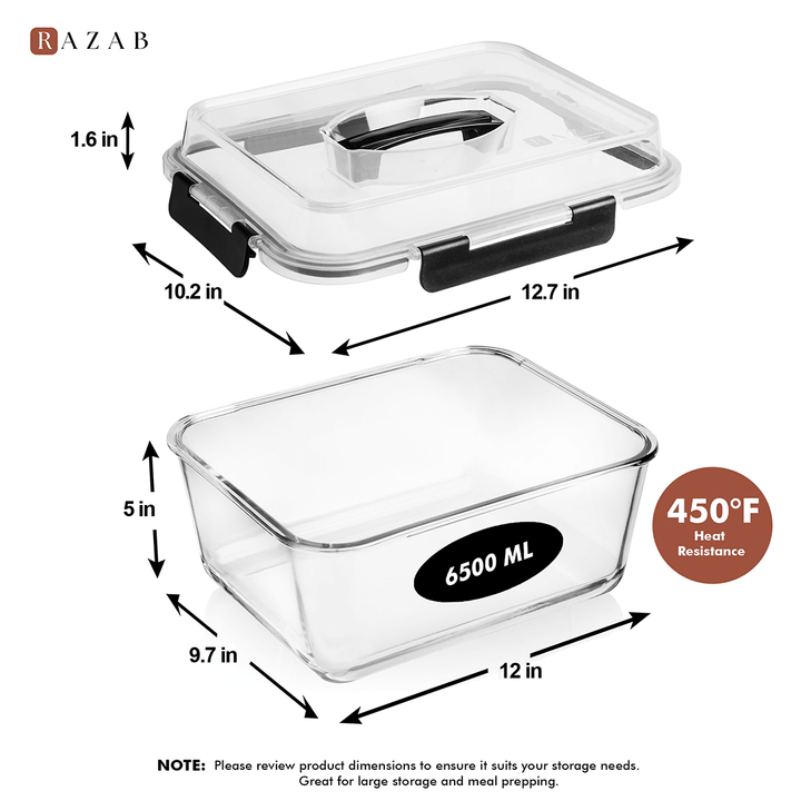 6500ML Extra Large Glass Container With Color Locking Lid and Handle - 6500ML_Black_LL