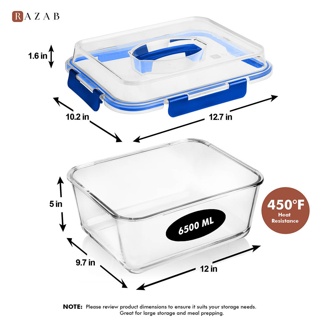 6500ML Extra Large Glass Container With Color Locking Lid and Handle - 6500ML_Blue_LL