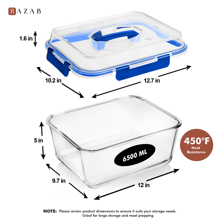 6500ML Extra Large Glass Container With Color Locking Lid and Handle - 6500ML_Blue_LL