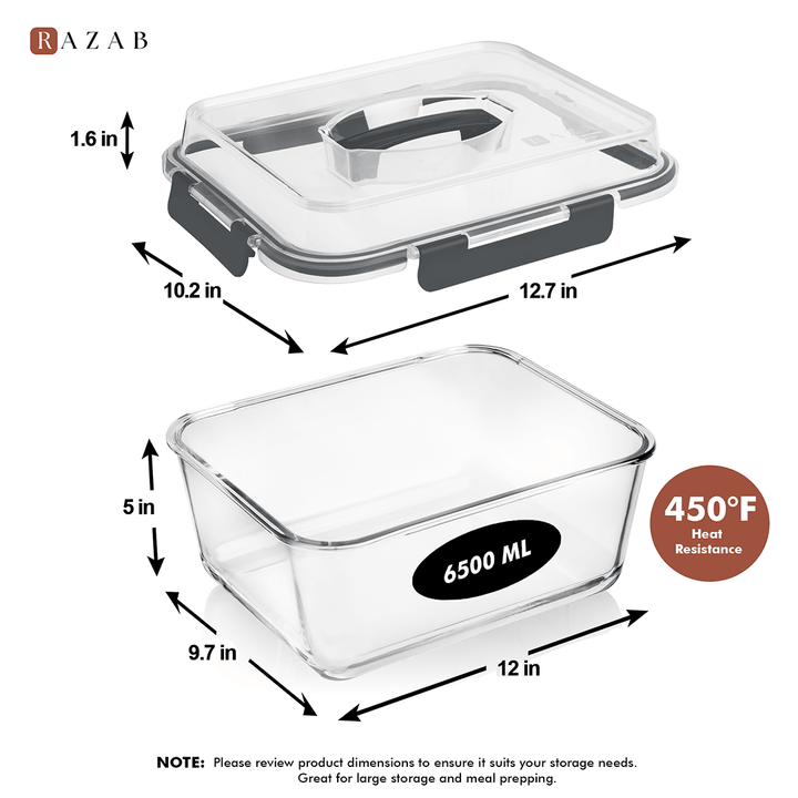 6500ML Extra Large Glass Container With Color Locking Lid and Handle - 6500ML_Gray_LL