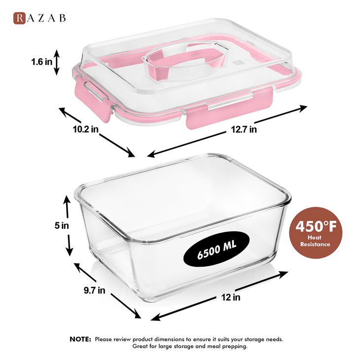 6500ML Extra Large Glass Container With Color Locking Lid and Handle - 6500ML_Pink_LL