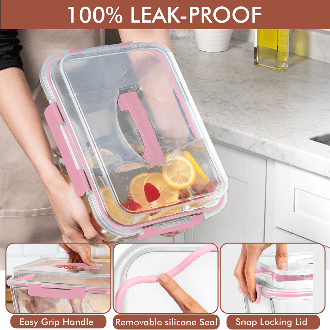 6500ML Extra Large Glass Container With Color Locking Lid and Handle - 6500ML_Pink_LL