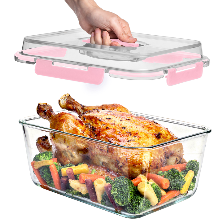 6500ML Extra Large Glass Container With Color Locking Lid and Handle - 6500ML_Pink_LL