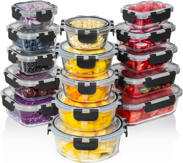 Razab 30 PC Glass Food Storage Containers - 30PC_GFS_BLACK