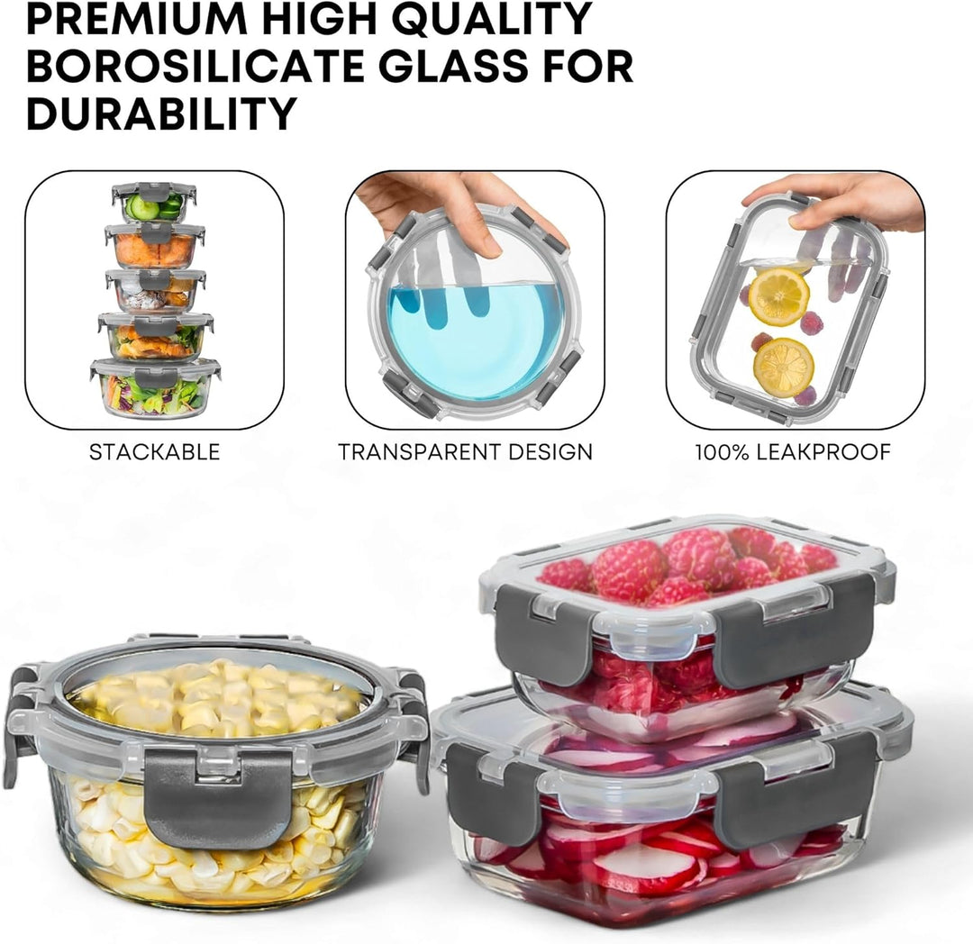 Razab 30 PC Glass Meal Prep Containers - 30_Glass_Gray