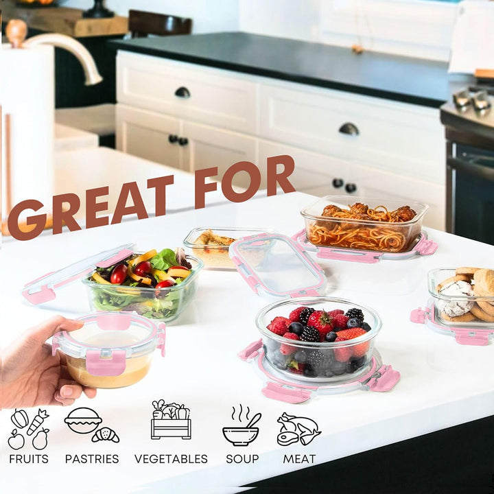 Razab 30 PC Glass Meal Prep Containers - 30_Glass_Pink