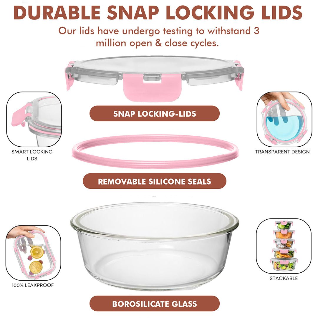 Razab 30 PC Glass Meal Prep Containers - 30_Glass_Pink