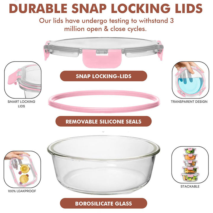 Razab 30 PC Glass Meal Prep Containers - 30_Glass_Pink