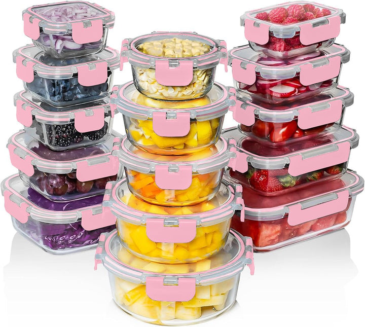 Razab 30 PC Glass Meal Prep Containers - 30_Glass_Pink