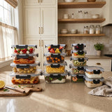 Razab 40 PC Glass Kitchen Storage Containers with Lids, Stackable Set - 40PC_Glass_Black