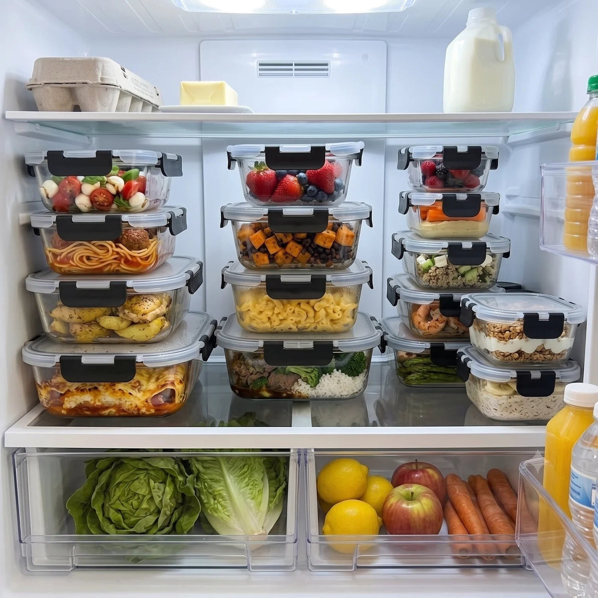 Razab 40 PC Glass Kitchen Storage Containers with Lids, Stackable Set - 40PC_Glass_Black