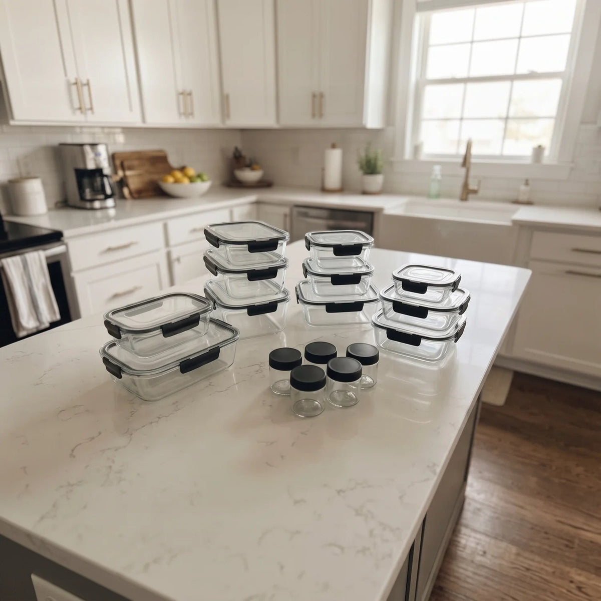 Razab 40 PC Glass Kitchen Storage Containers with Lids, Stackable Set - 40PC_Glass_Black