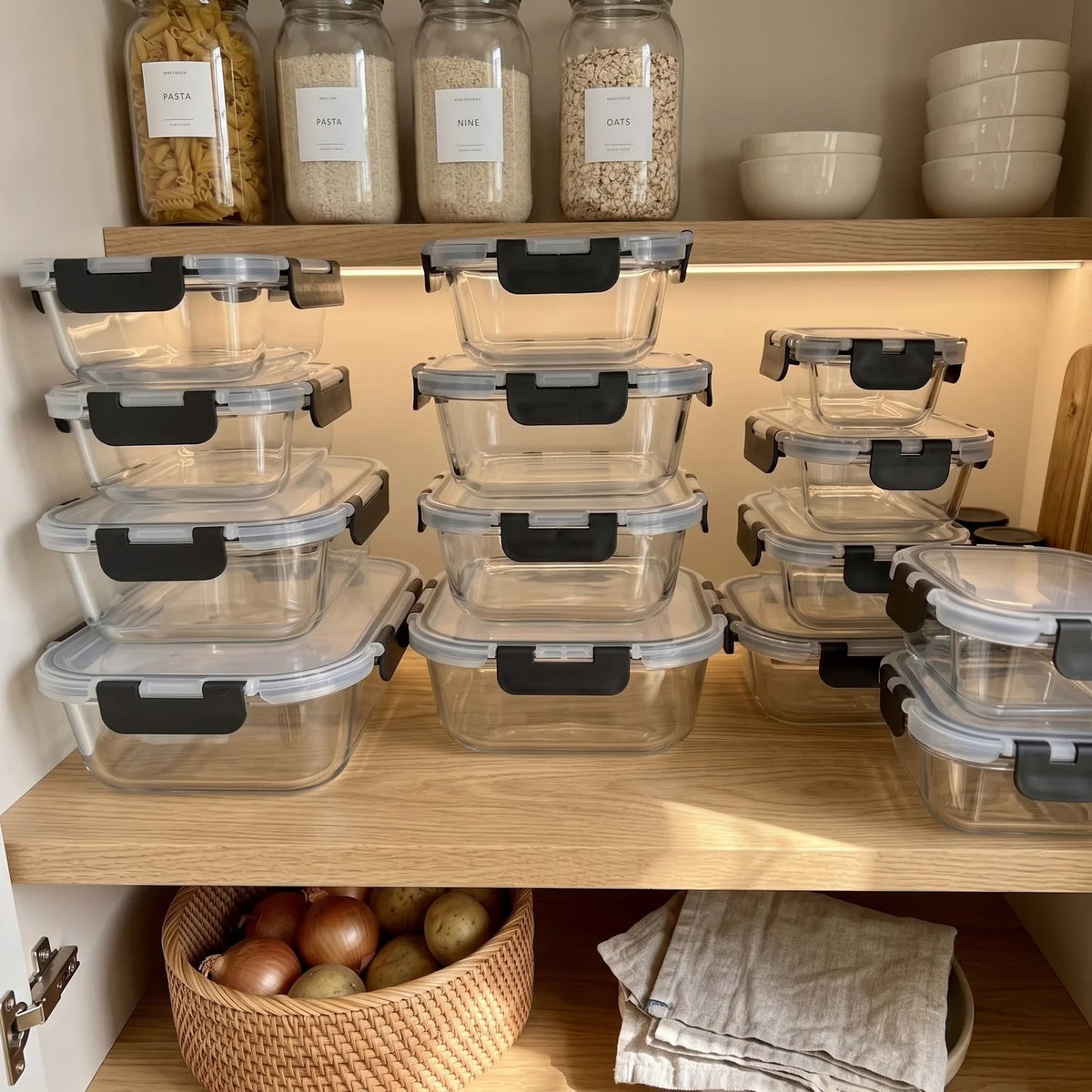 Razab 40 PC Glass Kitchen Storage Containers with Lids, Stackable Set - 40PC_Glass_Black