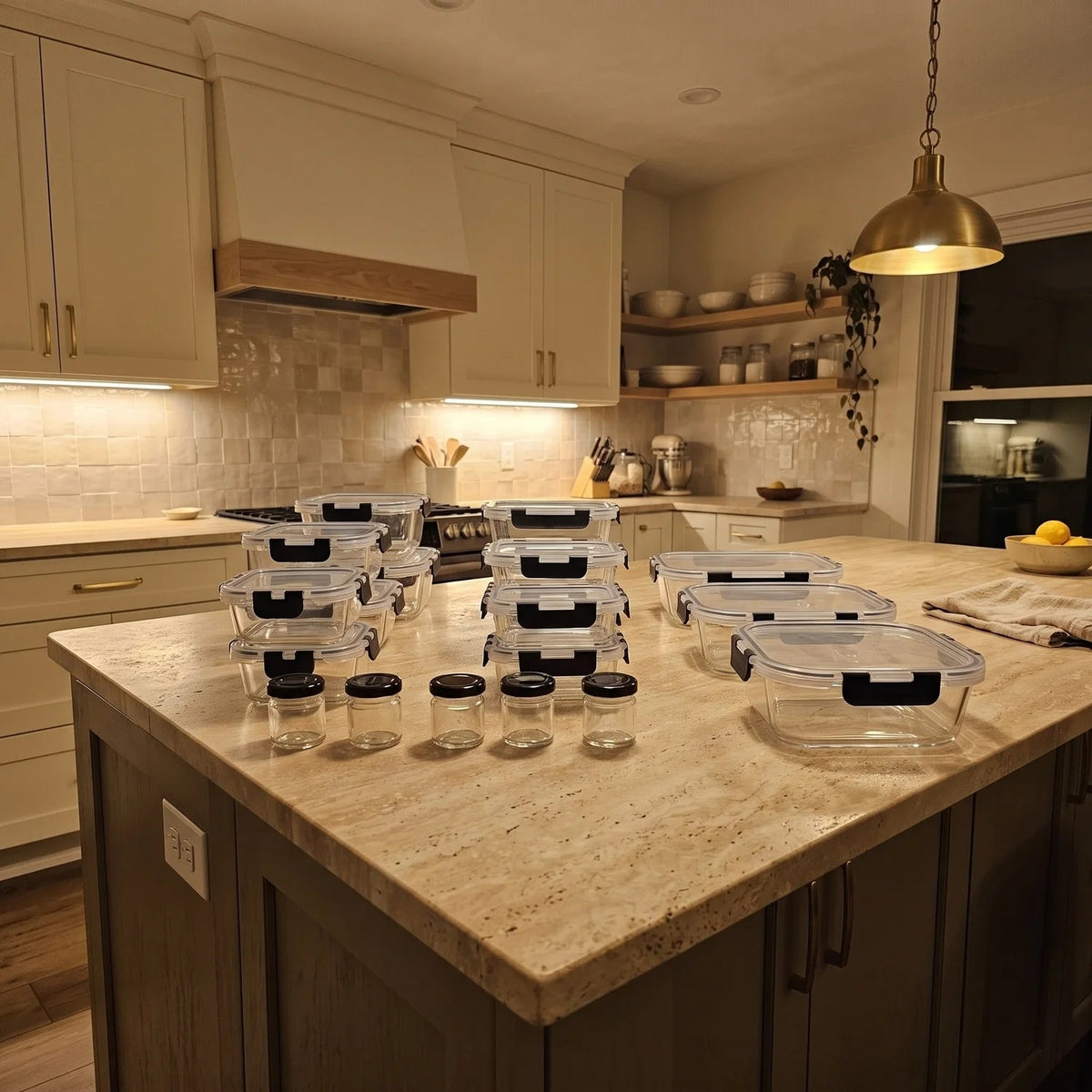 Razab 40 PC Glass Kitchen Storage Containers with Lids, Stackable Set - 40PC_Glass_Black