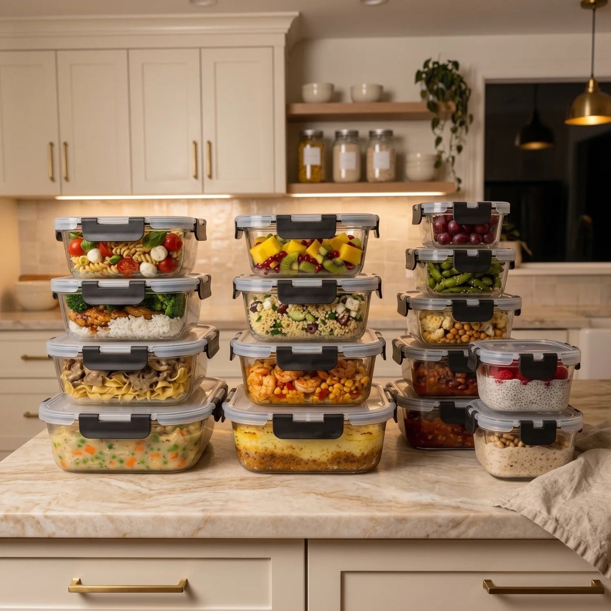 Razab 40 PC Glass Kitchen Storage Containers with Lids, Stackable Set - 40PC_Glass_Black