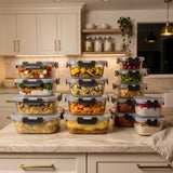 Razab 40 PC Glass Kitchen Storage Containers with Lids, Stackable Set - 40PC_Glass_Black