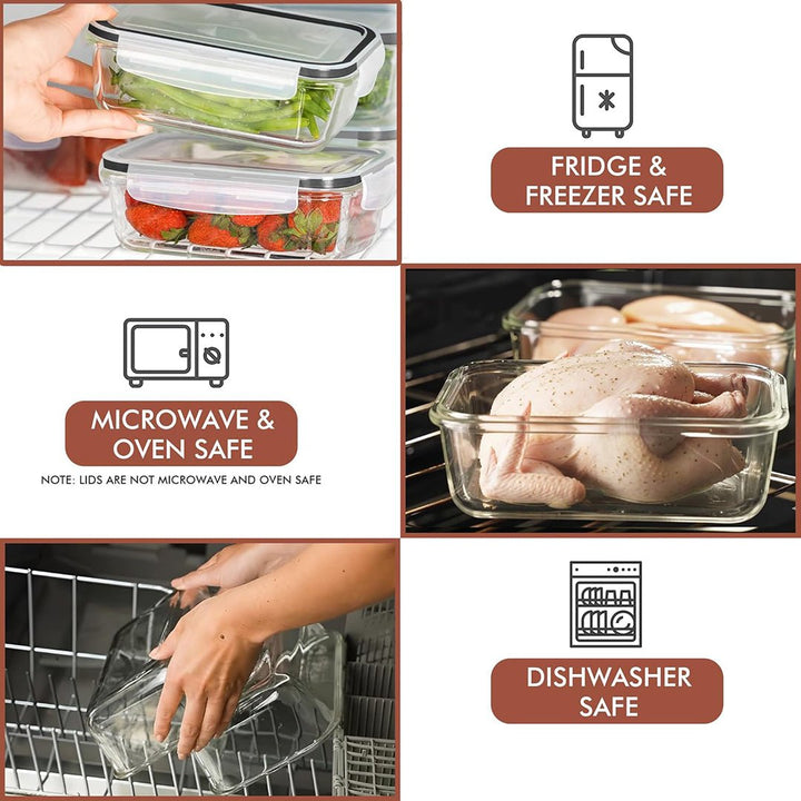 Set of 16 Pc Glass Food Storage Container - 16_SSGFood_Set_Black