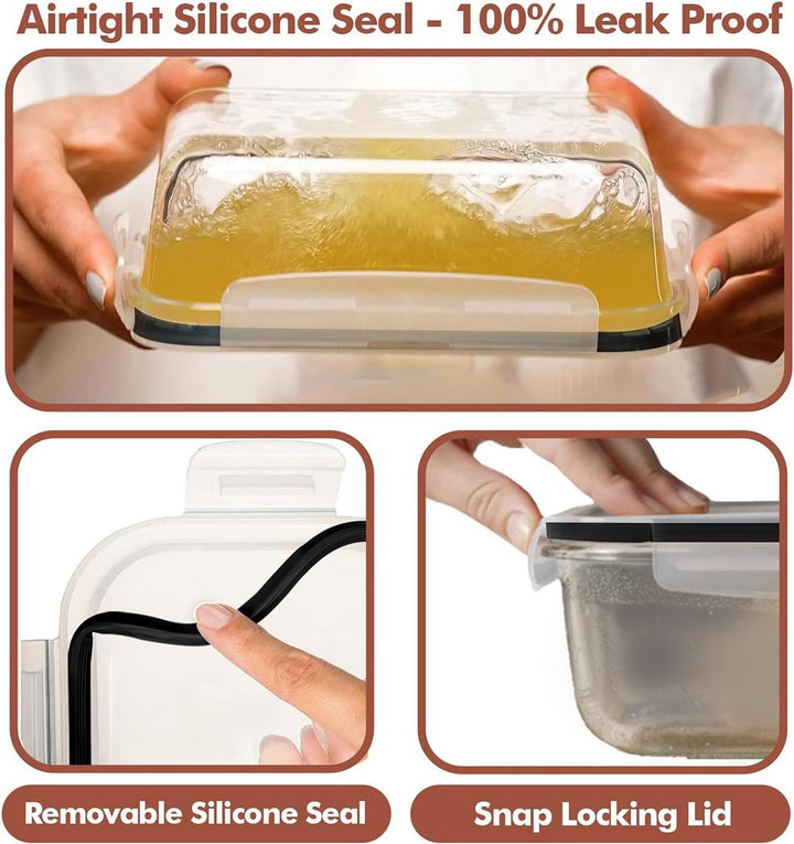 Set of 16 Pc Glass Food Storage Container - 16_SSGFood_Set_Black